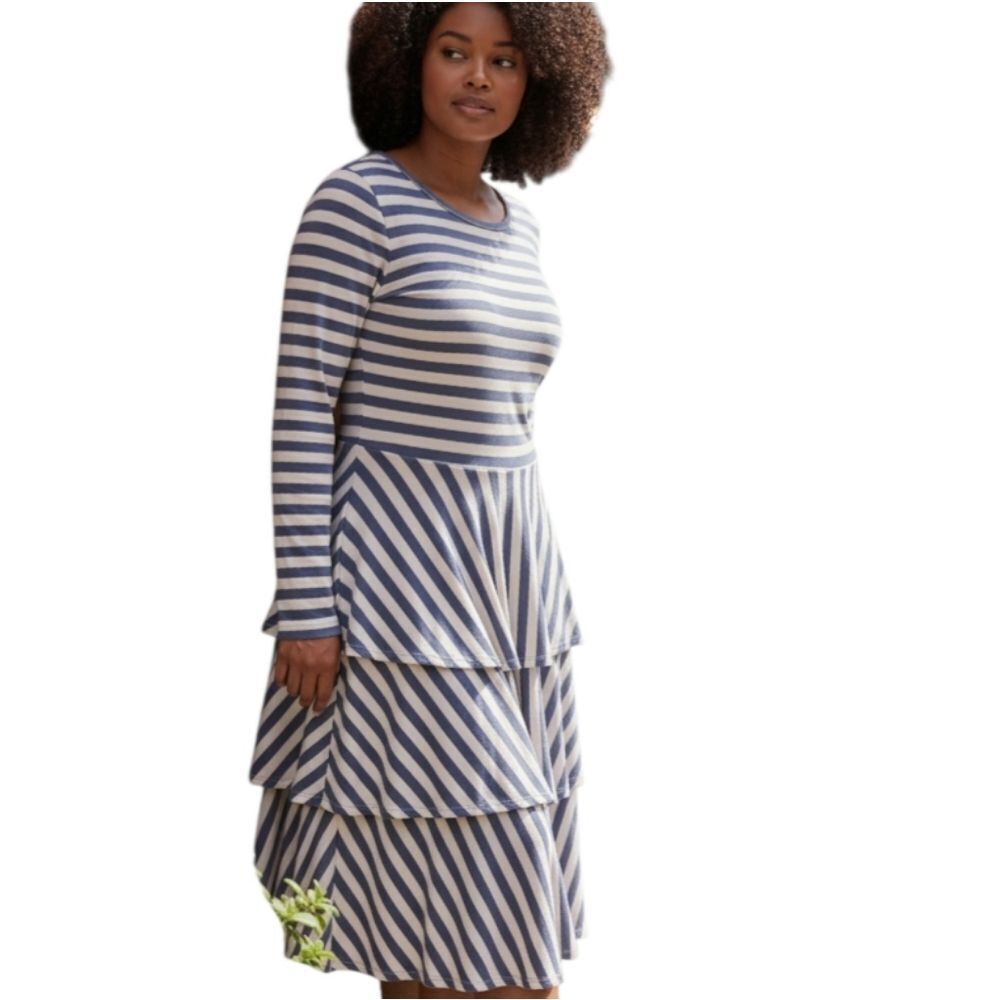 LuLaRoe Georgia Striped Long Sleeve Dress in Navy and Pink Sz.XL NWT.